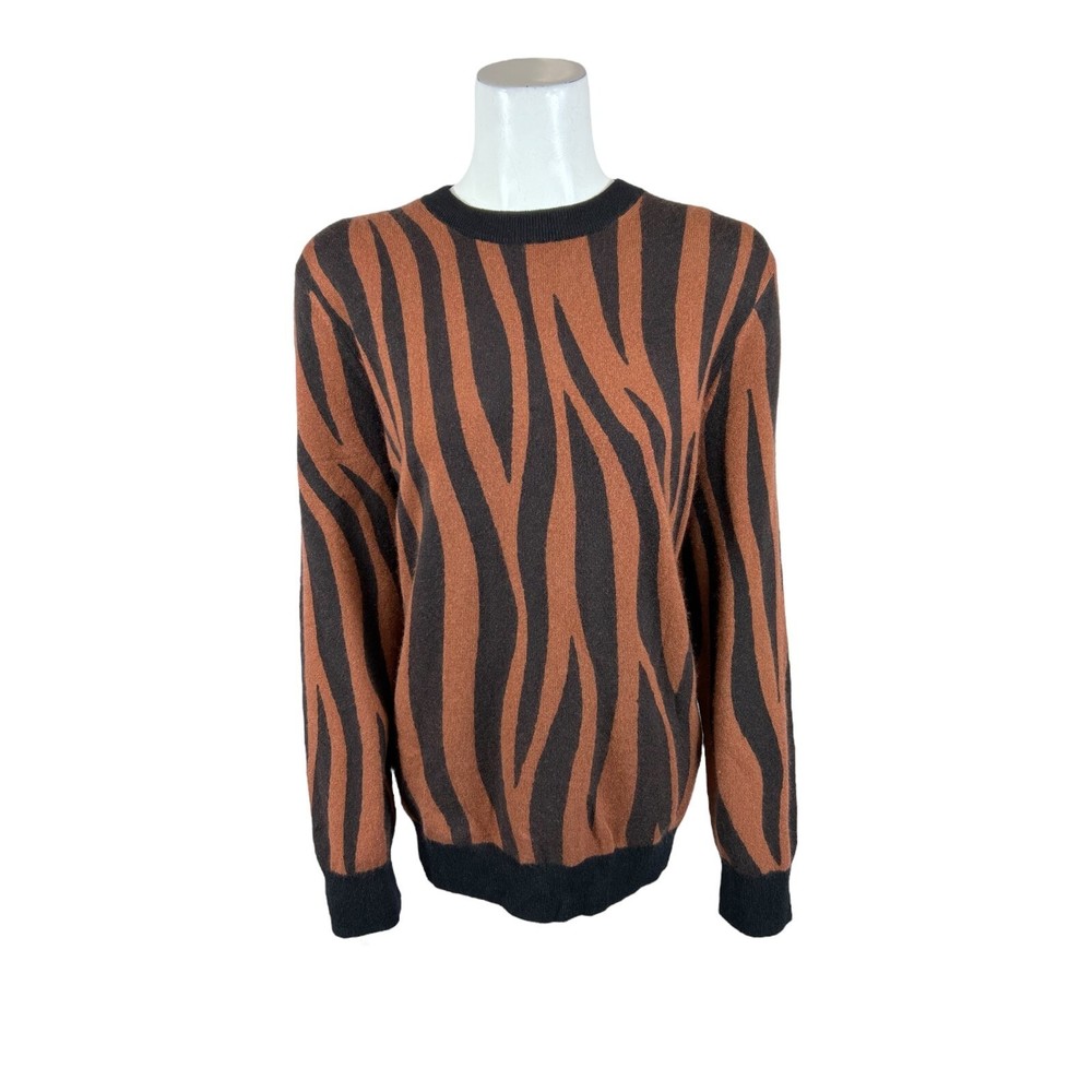 Soft by Naadam 100% Cashmere Zebra Printed Pullover Sweater Brown X-Large Size